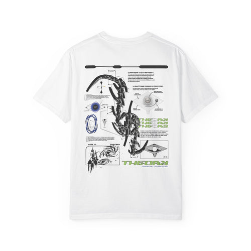 Graphic T-Shirt — Abstract Tech Diagram Back Print with Small Front Emblem